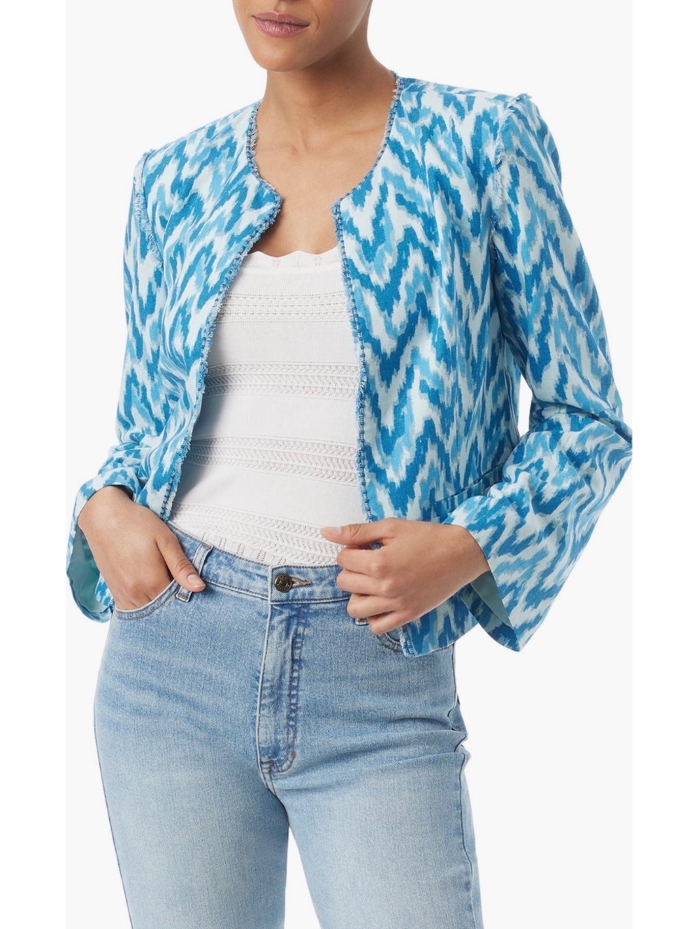 NWT Sam Edelman Dixie Chevron Linen-Blend Blue Chevron Jacket size S MSRP $149